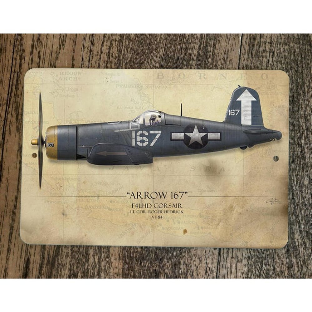 Arrow 167 F4U-1D Corsair Military Jet Plane 8x12 Metal Wall Sign Poster